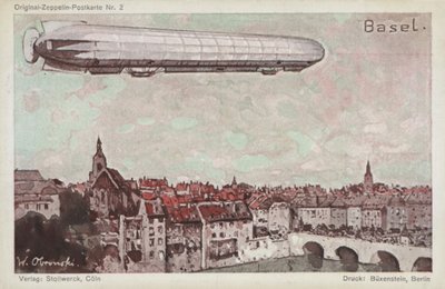 Zeppelin flyvende over Basel af German School