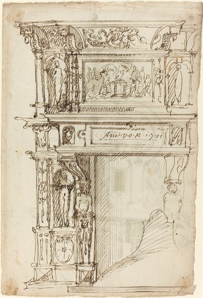 Palatial kappe med en scene af oldtidens offer [recto] af German or Austrian 16th Century