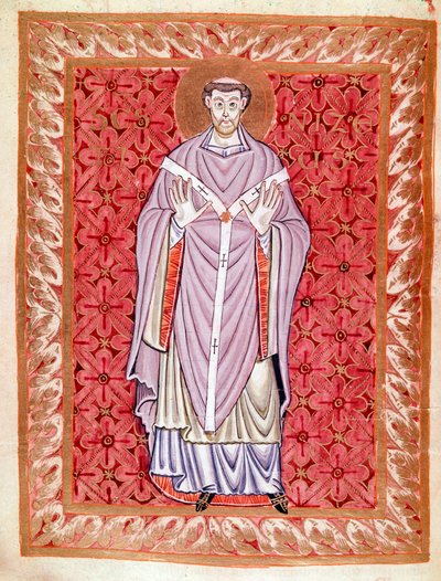 Repræsentation af Saint Nizier af Lyon (513-573) (Nicet, Nicetius eller Nicetus) Miniature af Codex of Egbert (Codex Egberti) af skolen i Reichenau, omkring 980 af German School