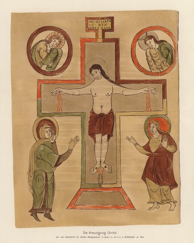 Jesu Kristi korsfæstelse (farvelitografi) af German School