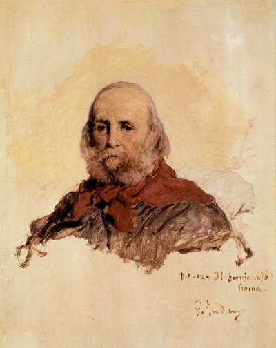 Italian Unite: portræt af Giuseppe Garibaldi (1807-1882), italiensk patriot. Værk af Gerolamo (Girolamo) Induno (1825-1890) af Gerolamo Induno