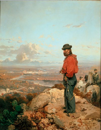 Italiensk enhed: "" Portræt af Giuseppe Garibaldi (1807-1882) foran Capua (Capua) i 1860 "" Maleri af Gerolamo (Girolamo) Induno (1825-1890) 1861 Museo del Risorgimento, Milano af Gerolamo Induno