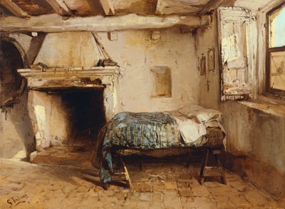 Rustikt interiør, af Gerolamo Induno (1825-1890), olie på træ, 27,5 x 37,7 cm. af Gerolamo Induno