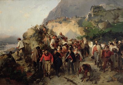 Den sårede Garibaldi (1807-82) i Aspromonte-bjergene (olie på lærred) af Gerolamo Induno