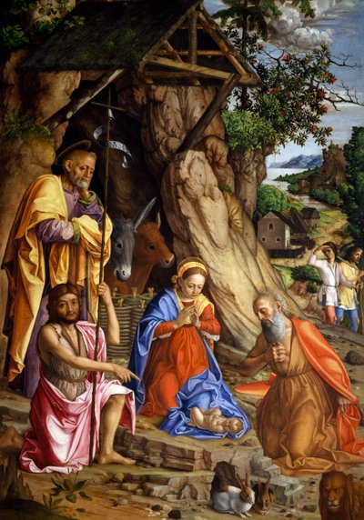 Fødsel med kaniner, ca. 1500 (olie på lærred) af Gerolamo dai Libri
