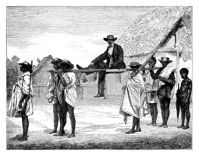 Afrikanske indfødte bærer en hvid mand, Afrika, 1800-tallet. af Gerome Staal