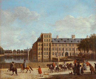 Udsigt over Hofvijver og Buitenhof i Haag, Holland (olie på lærred) af Gerrit Adriaensz Berckheyde