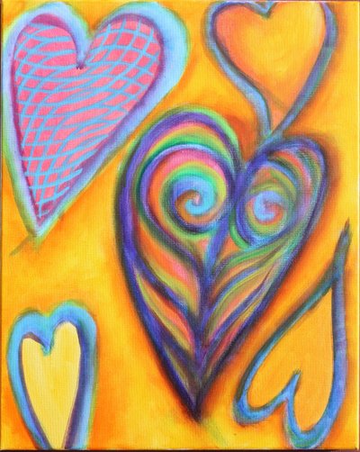 Hearts on Yellow, 2023 (akryl på lærred) af Gerrit Greve