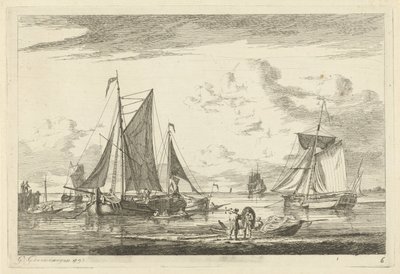 Strand og hav med forskellige både af Gerrit Groenewegen
