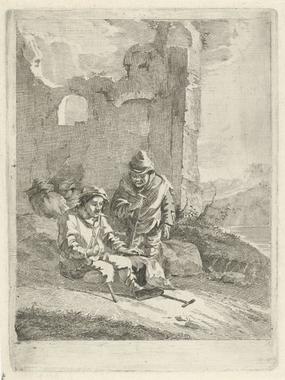 Fire figurer ved en ruin af Gerrit Groenewegen