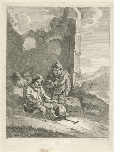 Fire figurer ved en ruin af Gerrit Groenewegen