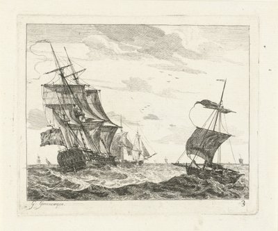 Sejlskibe på oprørt hav Havlandskaber med skibe (serietitel) af Gerrit Groenewegen
