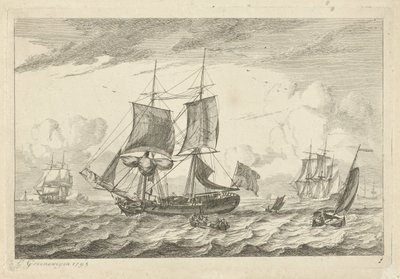 Sejlskibe på turbulent vand Forskellige skibe (serietitel) af Gerrit Groenewegen
