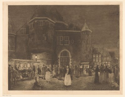 Marked ved Waag på Nieuwmarkt i Amsterdam om natten af Gerrit Haverkamp (signed by artist)