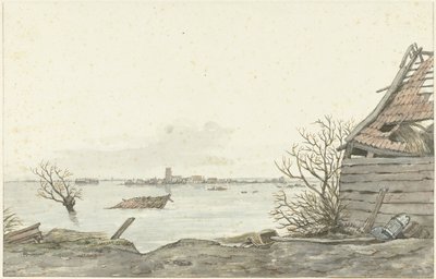 Udsigt over det oversvømmede Ransdorp, februar 1825 af Gerrit Lamberts