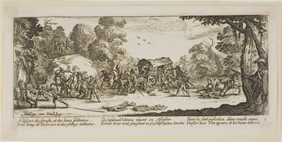 Attack on a Coach, planche otte fra The Large Miseries of War af Gerrit Lucasz van Schagen