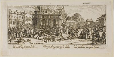 Ødelæggelse af et kloster, planche seks fra Krigens store elendighed af Gerrit Lucasz van Schagen