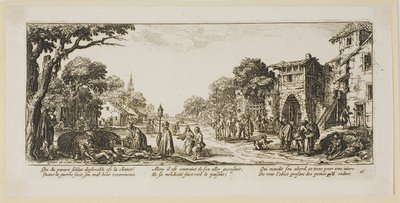 Døende soldater i vejkanten, planche 16 fra Krigens store elendighed af Gerrit Lucasz van Schagen