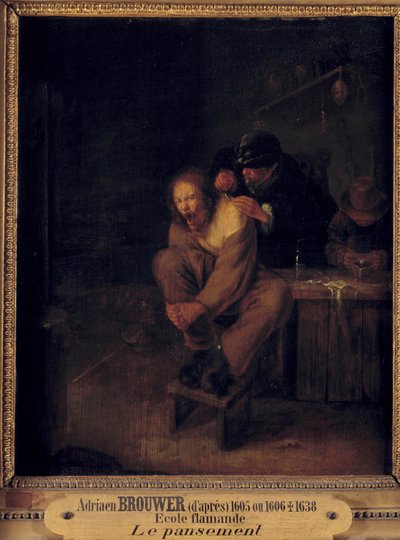 Operation (eller påklædning) En kirurg, der tager sig af en patient. Maleri af Gerrit Lundens (1622-1683) efter Adriaen Brouwer (1605/1606-1638). 17. århundrede. Svag. 0,32x0,28 m. af Gerrit Lundens
