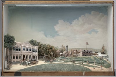 Diorama fra regeringspladsen i Paramaribo af Gerrit Schouten