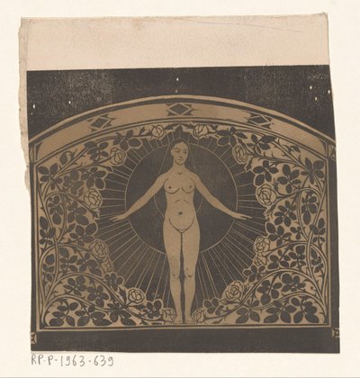 Design til rammen af ​​en 1901 kalender med en kvinde og blomster af Gerrit Willem Dijsselhof