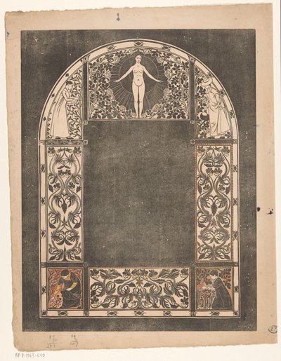 Design til en kalenderramme for 1901 med kvinder og blomster af Gerrit Willem Dijsselhof