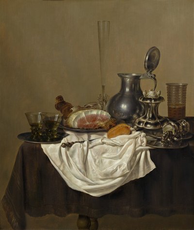 Stilleben med skinke, 1650. af Gerrit Willemsz. Heda