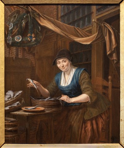 Fiskehandleren. Maleri af Gerrit Zegelaar (1719-1794), olie på træ, midten af 1700-tallet. Museum of Fine Arts i Angers. af Gerrit Zegelaar