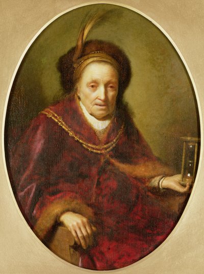 En gammel kvinde med et timeglas af Gerrit Dou