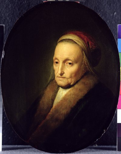 Hoved af en gammel kvinde med pelskrave, efter 1630 af Gerrit Dou
