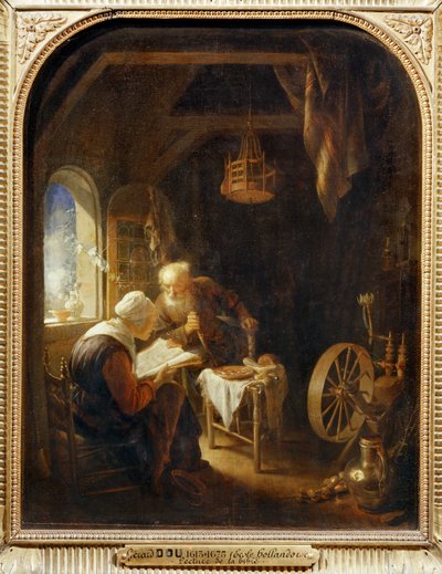 At læse Bibelen eller Anne og Tobias ... af Gerrit or Gerard Dou