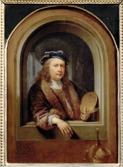 Portræt af kunstneren med en malerpalet ... af Gerrit or Gerard Dou