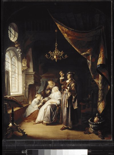Den hydropiske kvinde (olie på træ af Gerrit Dou