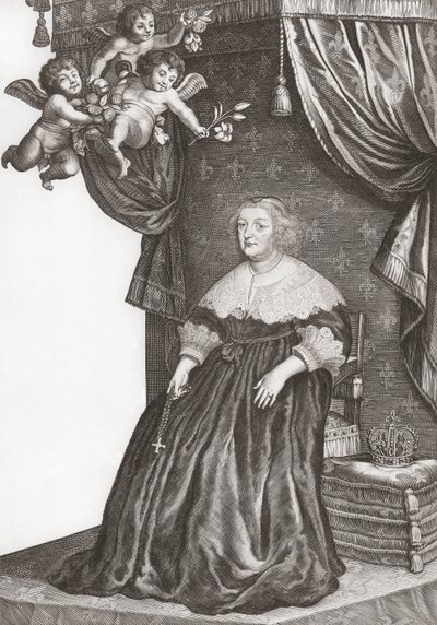 Marie de Medici, Ranskan kuningatar. Muotokuva (printti) af Gerrit van (after) Honthorst