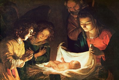 Tilbedelse af barnet, ca. 1620 af Gerrit van Honthorst
