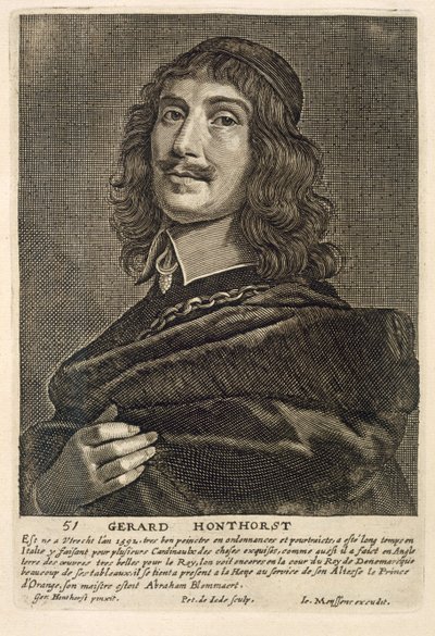 Selvportræt, graveret af Johannes Meyssens (1612-70) af Gerrit van Honthorst