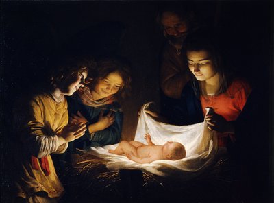 Tilbedelsen af Kristusbarnet, ca. 1620 af Gerrit van Honthorst