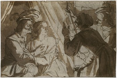 Den fortabte søn (pen og brunt blæk med vask over sort kridt på papir) af Gerrit van Honthorst