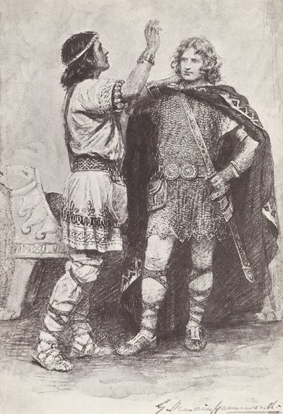 Illustration til The Story of Hereward, The Champion of England (litografi) af Gertrude E. Demain (after) Hammond
