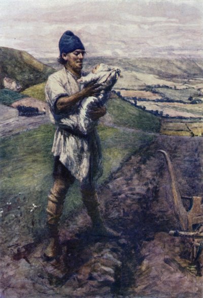 "I en furet mark fandt plovmanden dig" (farve litho) af Gertrude E. Demain (after) Hammond