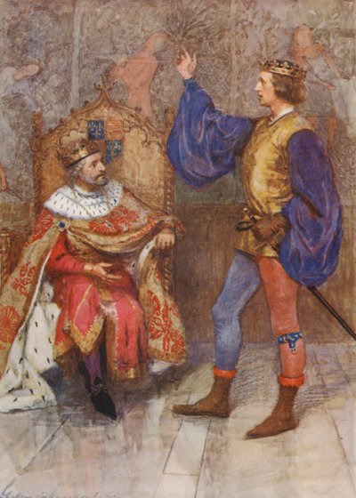 Shakespeare, Kong Henrik IV, del I (farvelitografi) af Gertrude E. Demain (after) Hammond