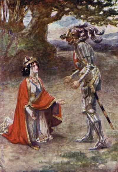 Røde Kors-ridderen blev fuldstændig overvundet (farve litho) af Gertrude E. Demain (after) Hammond
