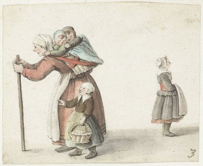 Kvinde med to børn i barnevogn af Gesina ter Borch