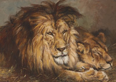 Skitse til "Lion and Lioness Resting", 1899 af Geza Vastagh
