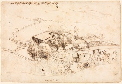 Gård med træer i et kuperet landskab, 1567. af Gherado Cibo