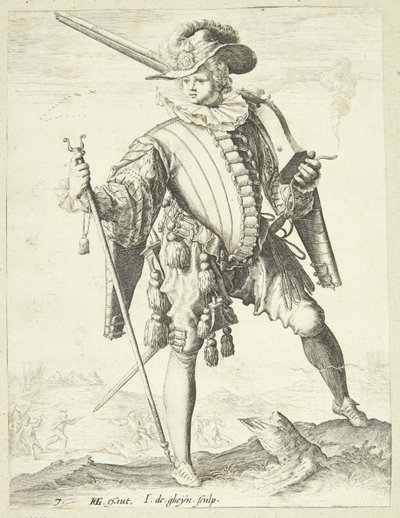 Soldat med hagebøsse (arkebuse) af Gheyn, Jacques II de