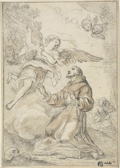 En engel viser sig for Sankt Dominikus af Giacinto Calandrucci