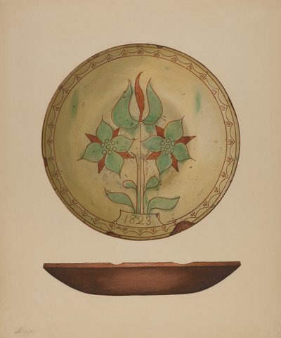 Tallerken med tulipan og to blomster, 1938. af Giacinto Capelli
