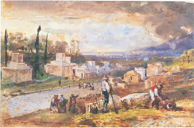 Italien, Pompeji, The Street of Tombs 1862 (akvarel) af Giacinto Gigante