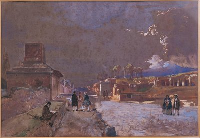 Italien, Gravgaden i Pompeji (akvarel) af Giacinto Gigante